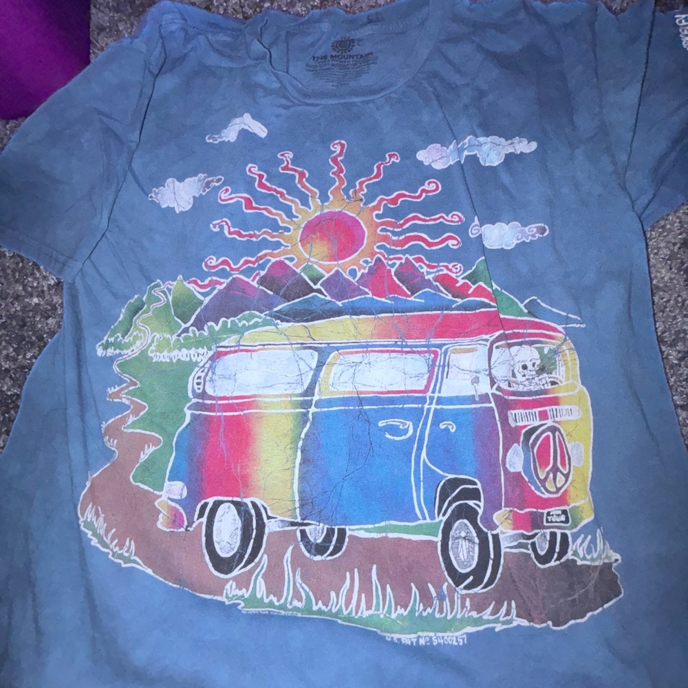 The Mountain Blue and Red Short Sleeve Tee with Retro Van Design